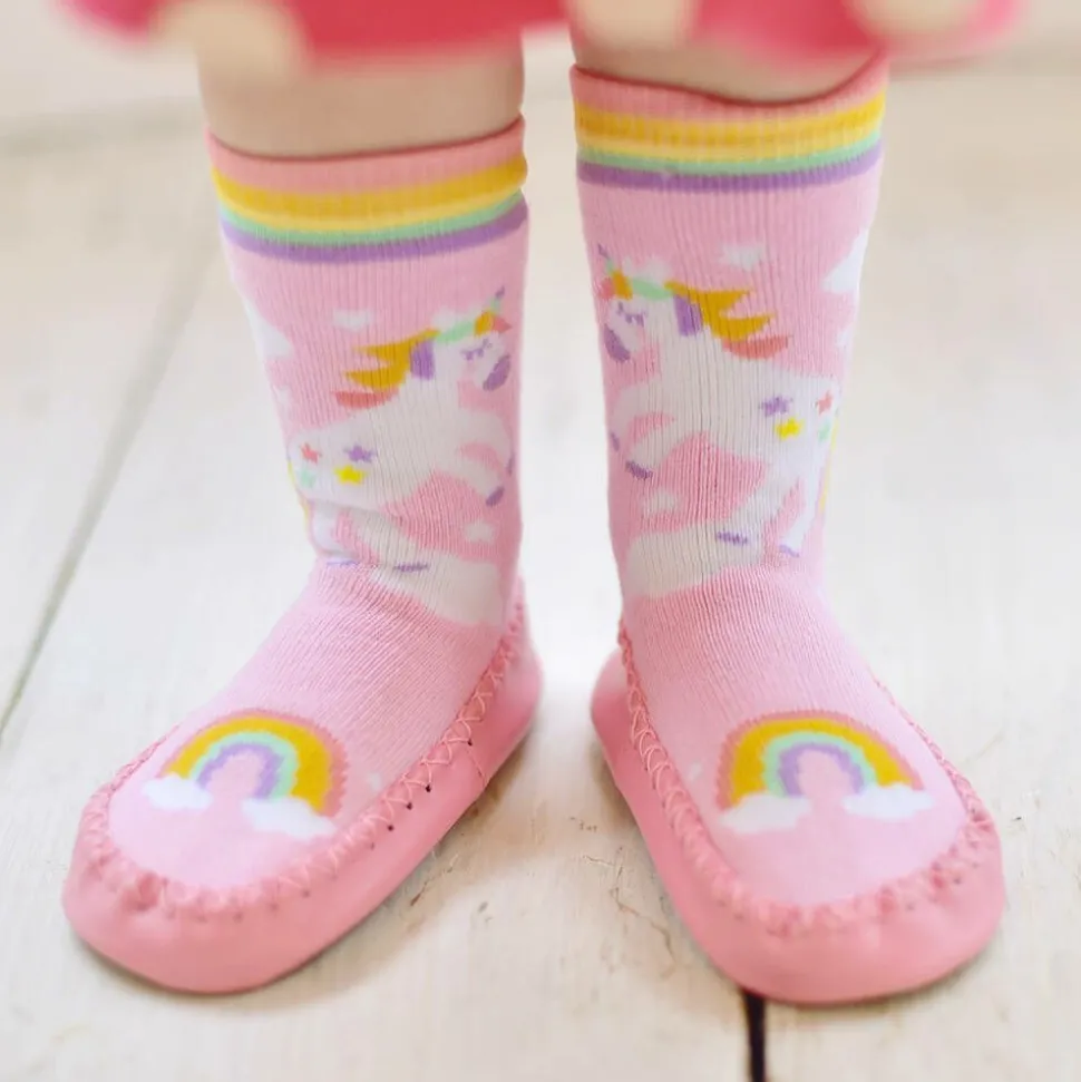 Girls Pink Unicorn Slipper Socks