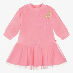 Girls Pink Velour & Tulle Unicorn Dress