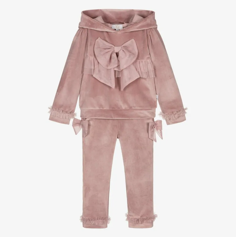 Girls Pink Velour & Tulle Bow Tracksuit