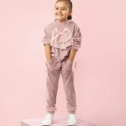 Girls Pink Velour & Tulle Bow Tracksuit