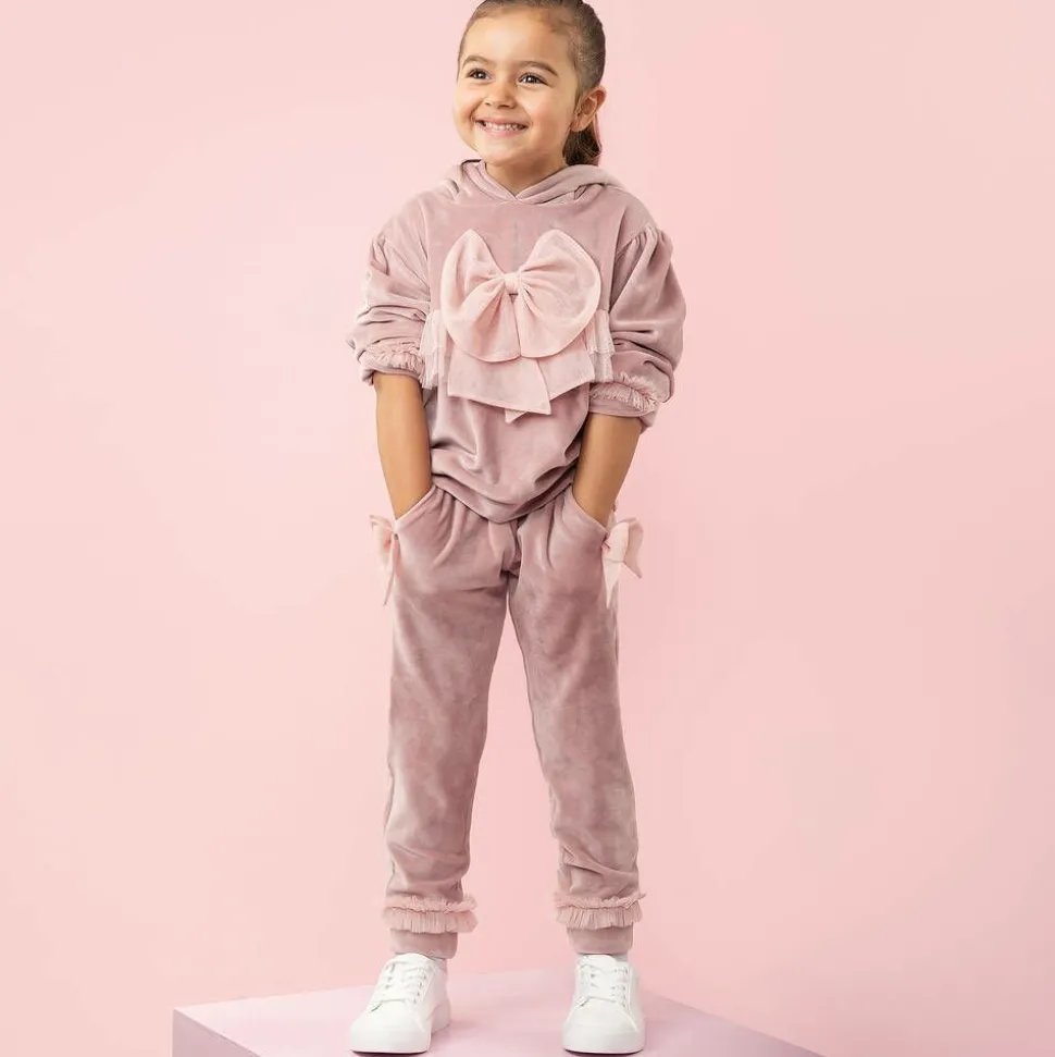 Girls Pink Velour & Tulle Bow Tracksuit