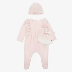 Girls Pink Velour Babysuit Set