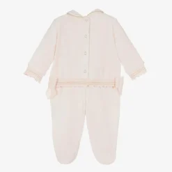 Girls Pink Velour Ballerina Babygrow