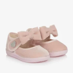 Girls Pink Velvet Bow Shoes