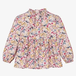 Girls Pink Viscose Floral Blouse