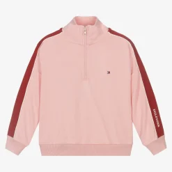 Girls Pink Viscose Half-Zip Sweatshirt
