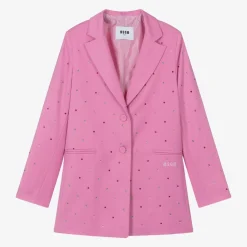 Girls Pink Viscose Rhinestone Blazer