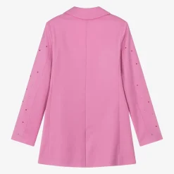 Girls Pink Viscose Rhinestone Blazer