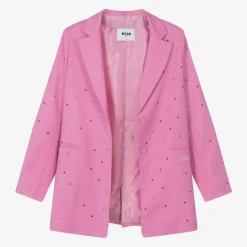 Girls Pink Viscose Rhinestone Blazer