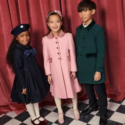 Girls Pink Wool & Velvet Coat