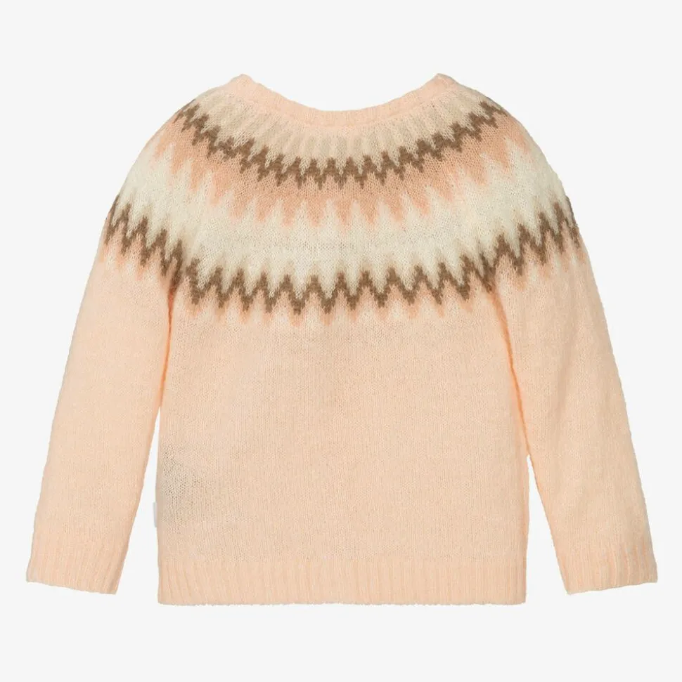 Girls Pink Wool Fair Isle Cardigan