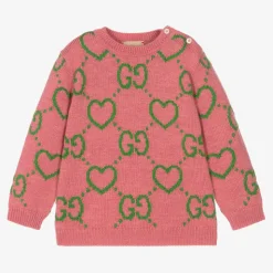 Girls Pink Wool GG Sweater