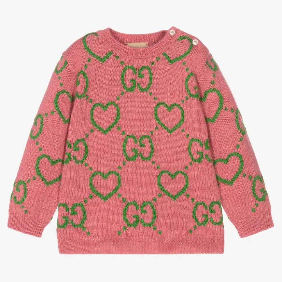 Girls Pink Wool GG Sweater