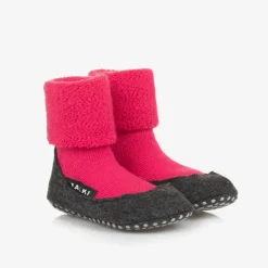 Girls Pink Wool Slipper Socks