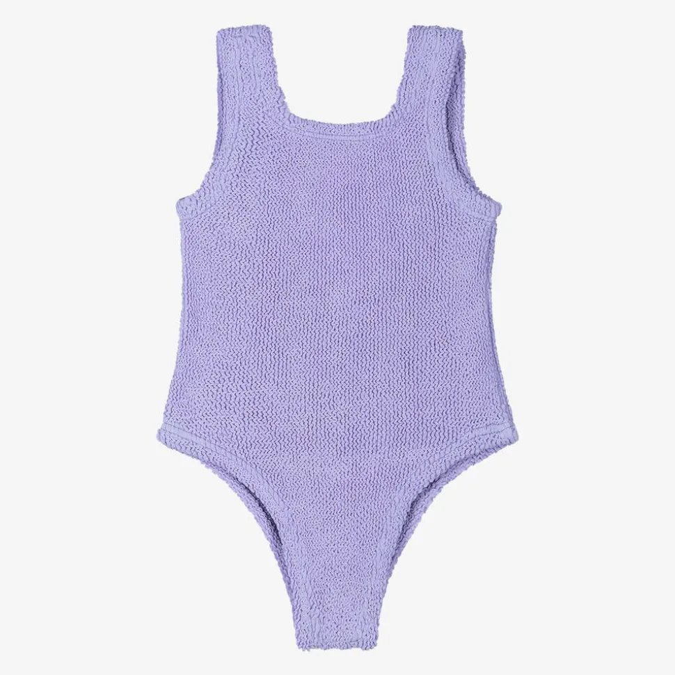 Girls Purple Bow Crinkle Swimsuit