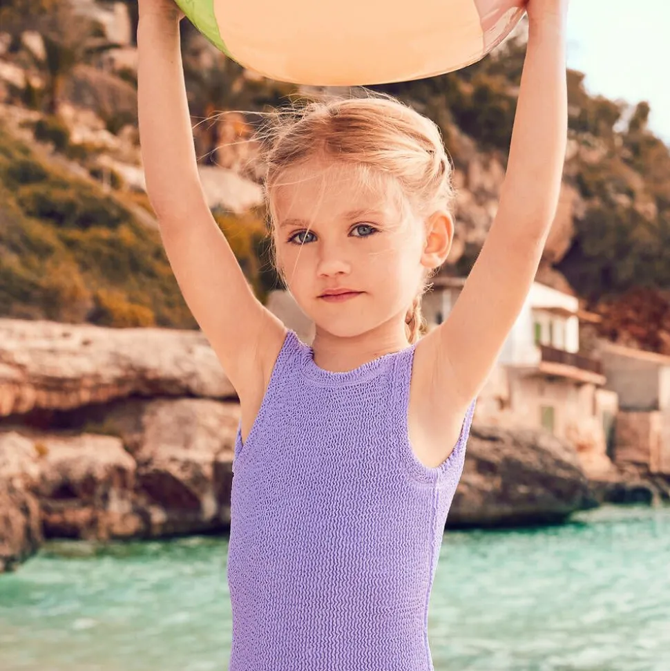 Girls Purple Bow Crinkle Swimsuit
