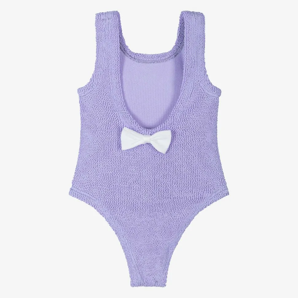 Girls Purple Bow Crinkle Swimsuit
