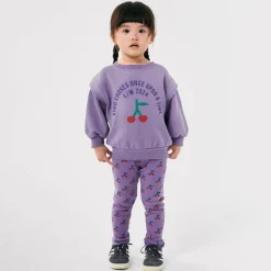 Girls Purple Cotton Cherry Print Leggings