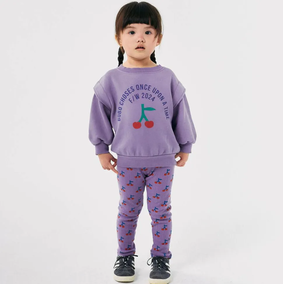 Girls Purple Cotton Cherry Print Leggings