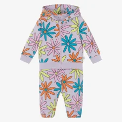 Girls Purple Cotton Flower Print Tracksuit