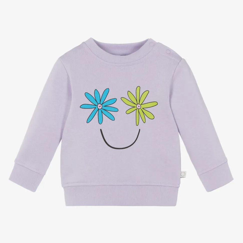 Girls Purple Cotton Flower Sweatshirt