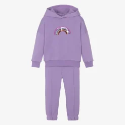Girls Purple Cotton Sequin Rainbow Tracksuit