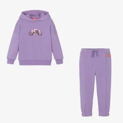 Girls Purple Cotton Sequin Rainbow Tracksuit