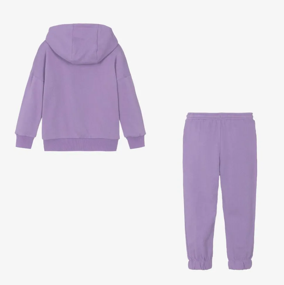 Girls Purple Cotton Sequin Rainbow Tracksuit