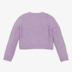 Girls Purple Fluffy Knit Cardigan