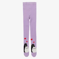Girls Purple Organic Cotton Cat Tights