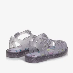 Girls Purple Star Glitter Jelly Sandals