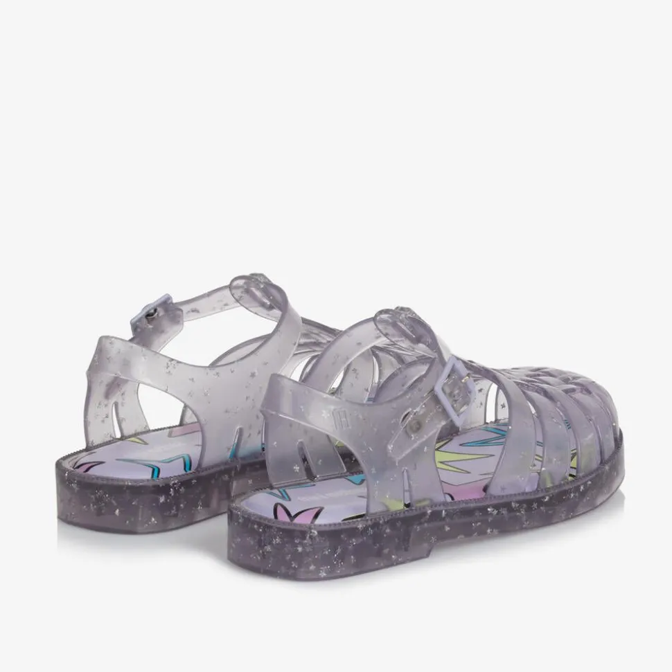 Girls Purple Star Glitter Jelly Sandals