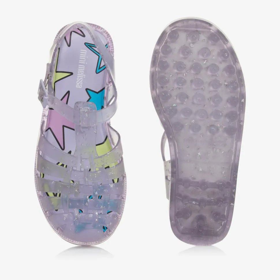 Girls Purple Star Glitter Jelly Sandals