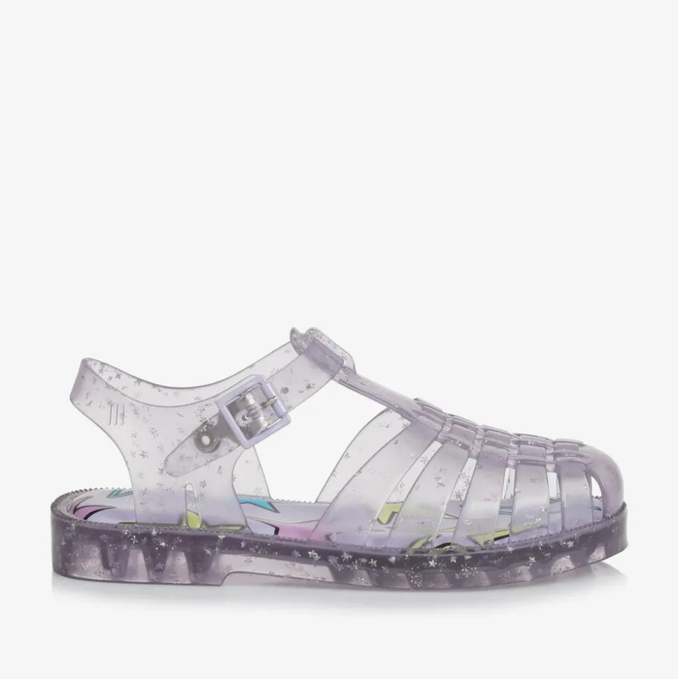 Girls Purple Star Glitter Jelly Sandals