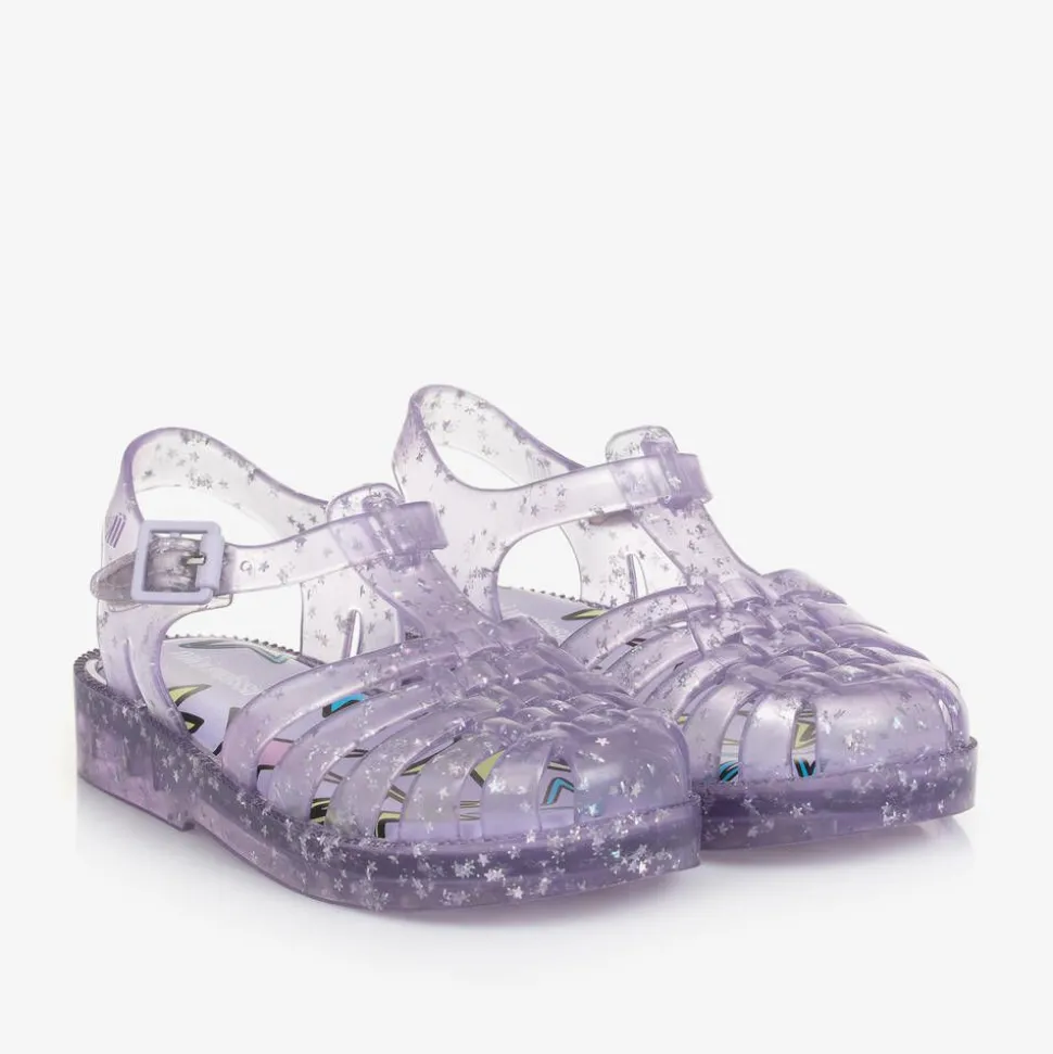 Girls Purple Star Glitter Jelly Sandals