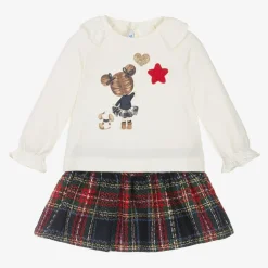 Girls Red & Blue Check Skirt Set