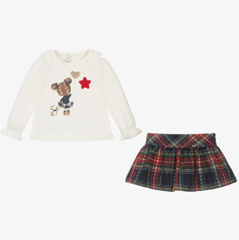 Girls Red & Blue Check Skirt Set