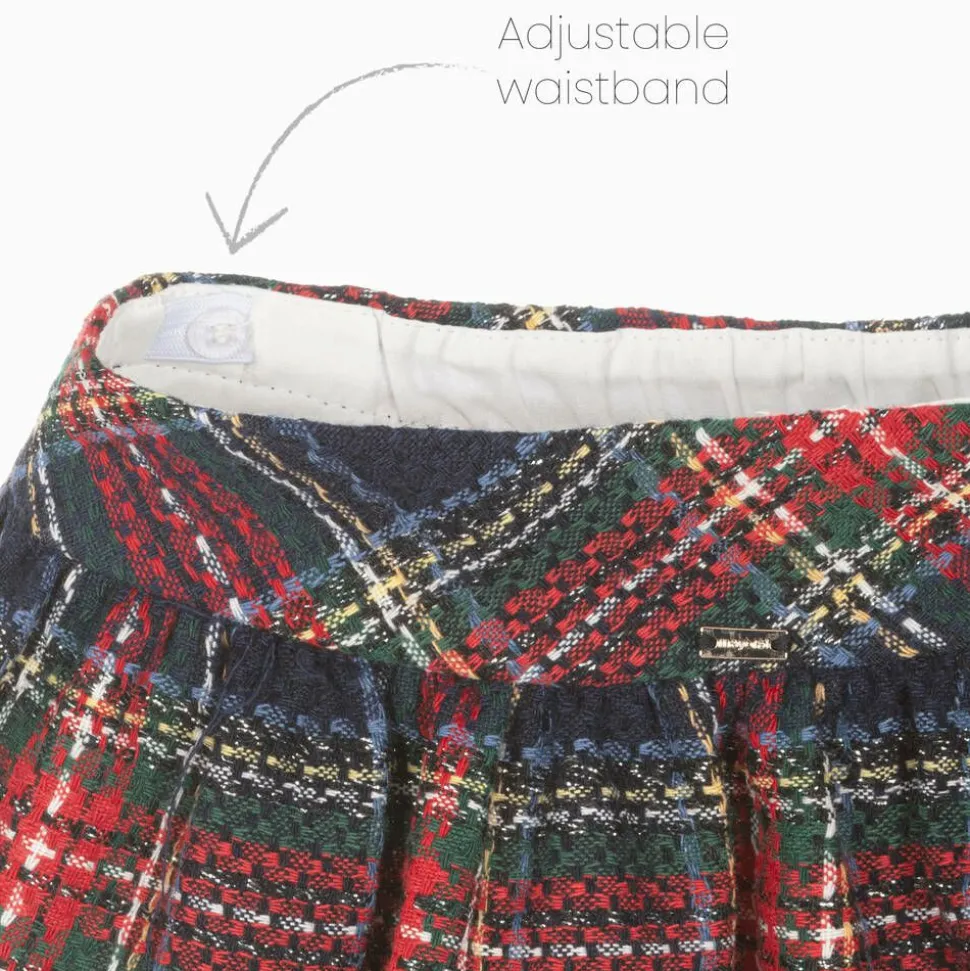 Girls Red & Blue Check Skirt Set