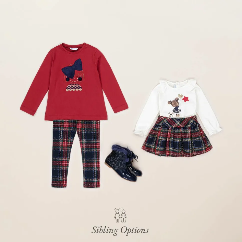 Girls Red & Blue Check Skirt Set