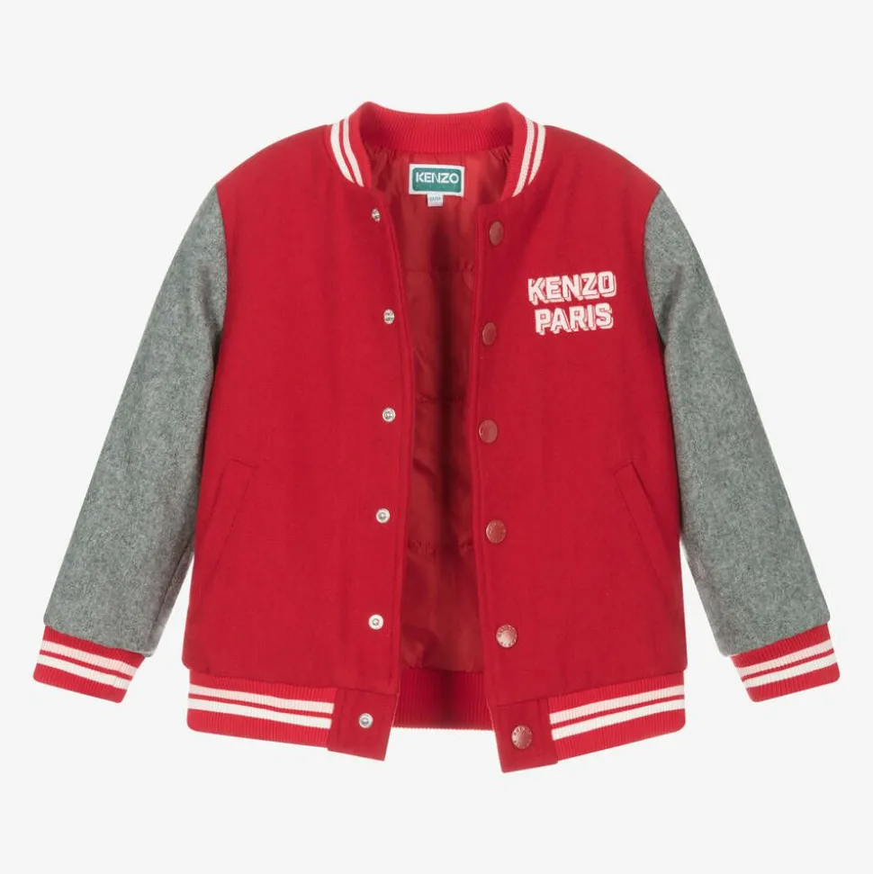 Girls Red & Grey K Flower Varsity Jacket