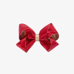 Girls Red & Gold Satin Bow Hair Clip (11cm)