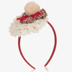 Girls Red & Ivory Lace Rosette Hairband