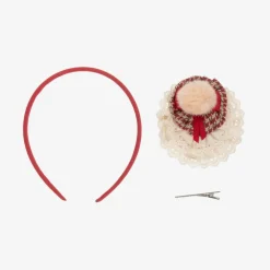 Girls Red & Ivory Lace Rosette Hairband