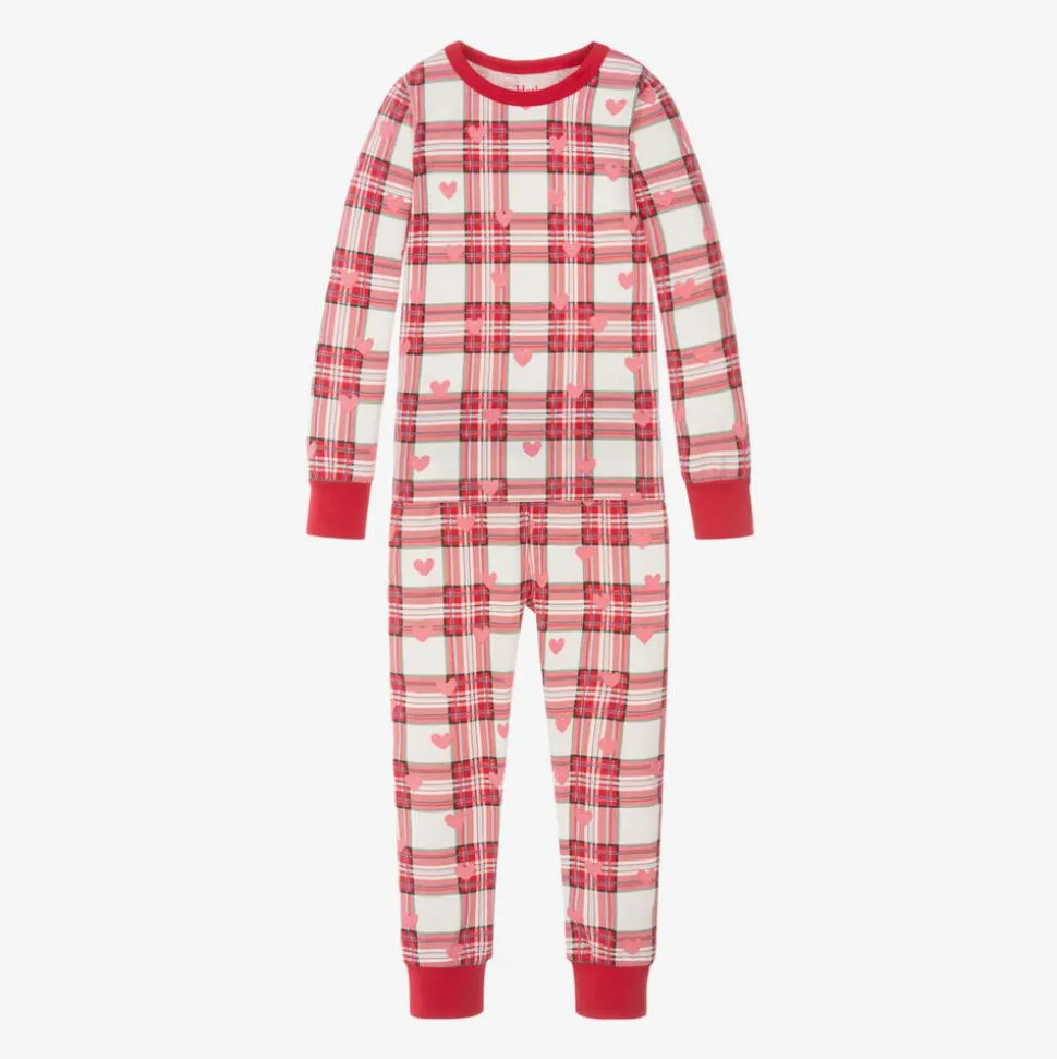 Girls Red Check Cotton Heart Pyjamas