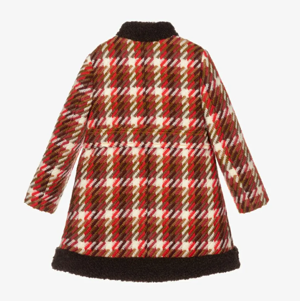 Girls Red Check Wool Coat