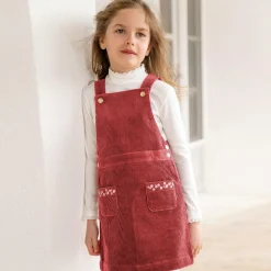 Girls Red Corduroy Pinafore Dress