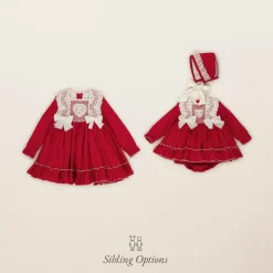 Girls Red Cotton & Lace Dress