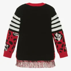 Girls Red Cotton & Wool Knit Cardigan