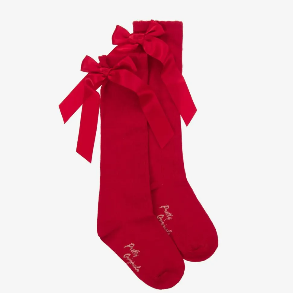 Girls Red Cotton Bow Socks
