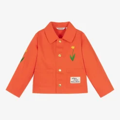 Girls Red Cotton Embroidered Flower Jacket